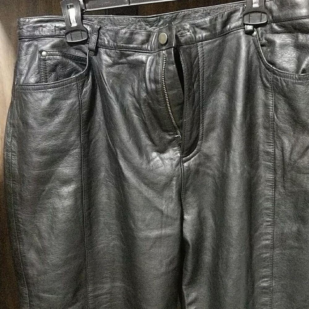 Women's black leather pants
